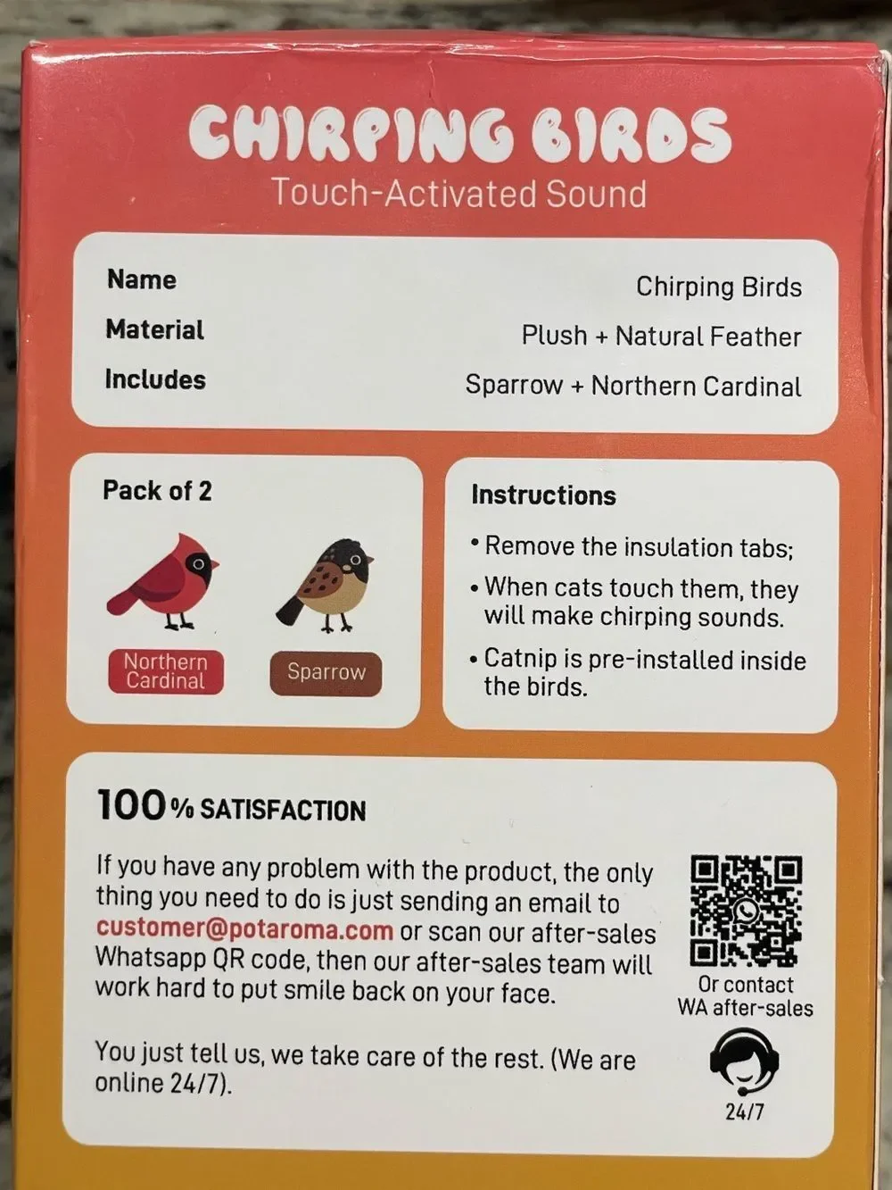 Pataroma Interactive Plush “Chirping Birds” for Cats Northern Cardinal & Sparrow